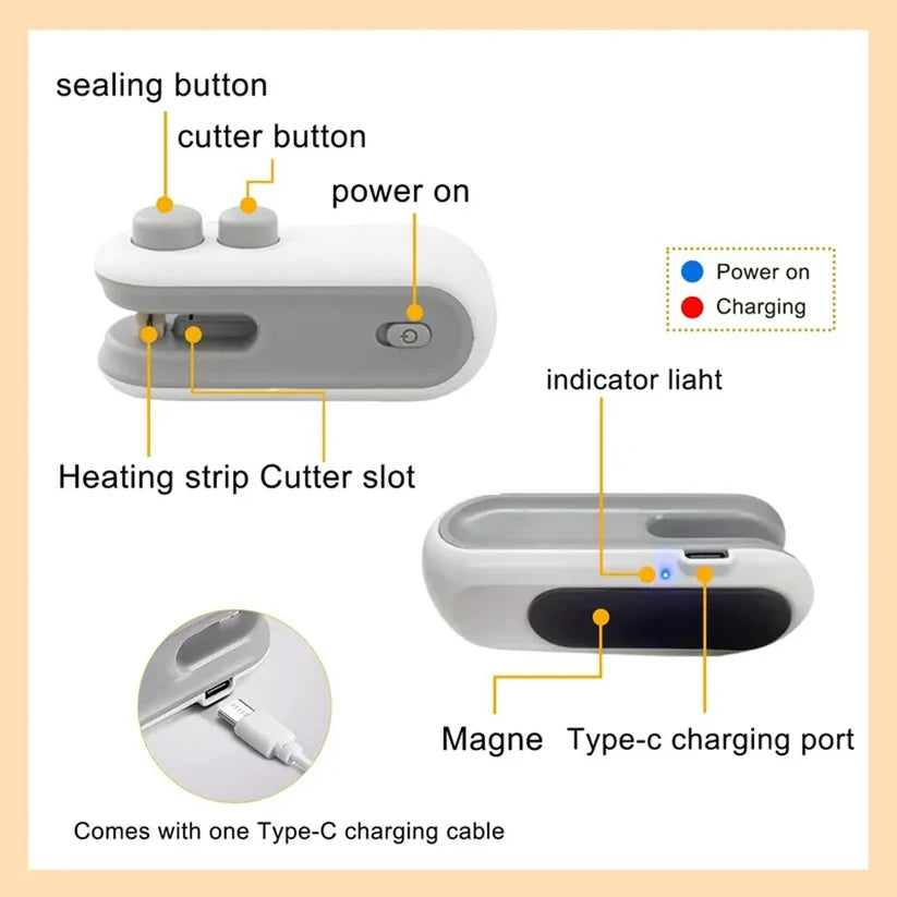 2-in-1 Mini Bag Heat Sealer with Cutter – Rechargeable