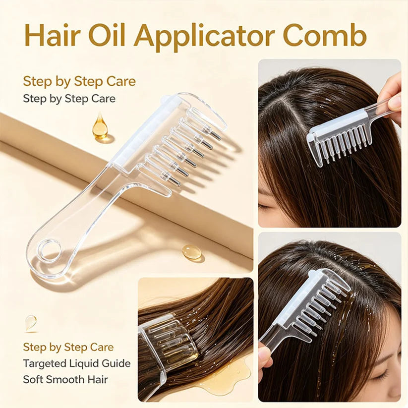 Hair Oil Applicator Comb - Step by step targeted liquid guide application