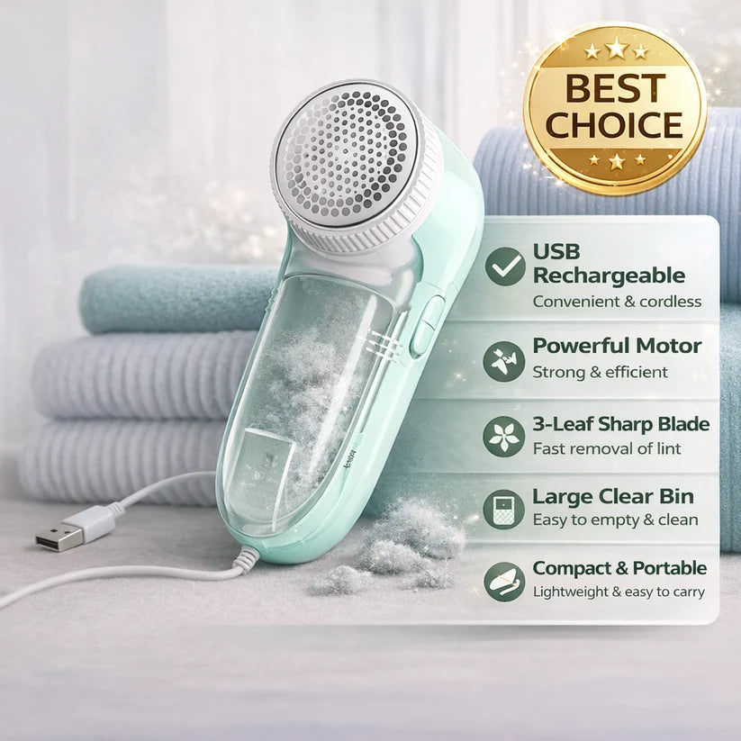 Electric Lint Remover & Fabric Shaver – USB Rechargeable with 3-Leaf Blade